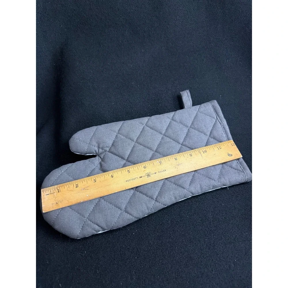 Grandma's Kitchen‎ Oven Mitt Set 100% Cotton Grey White Baking Tool Print 2pc